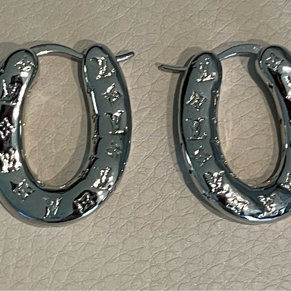 Gold and Silver LV Hoop Earrings - Picture 3 of 6